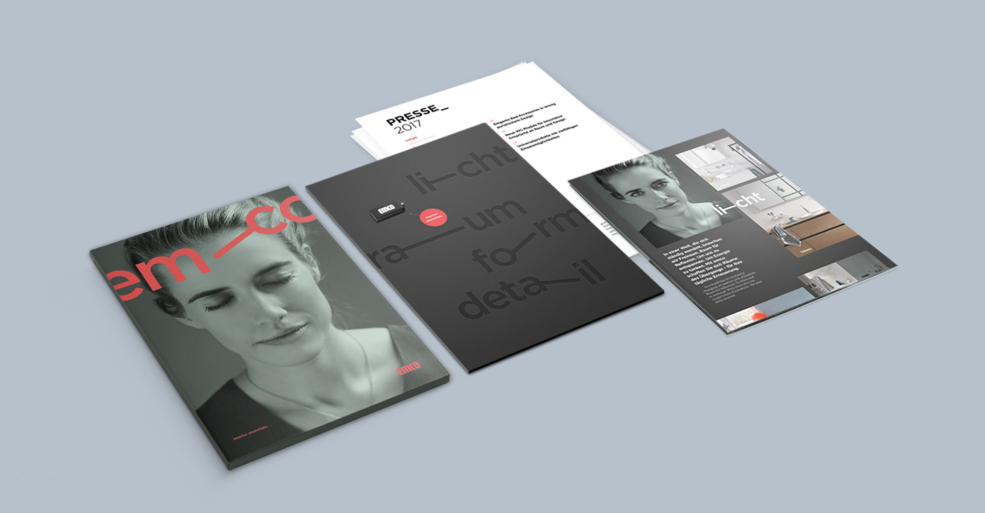 Printdesign für Emco Bad – Gestaltung von Messeflyern und Unternehmensmaterialien