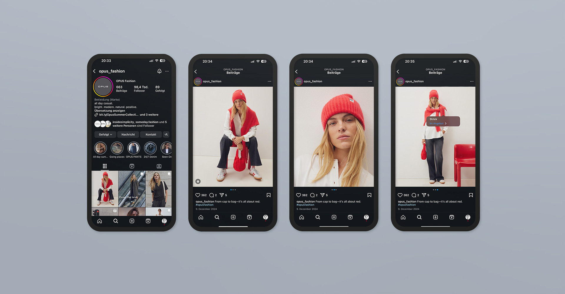 Social Media Design für OPUS – visuelle Gestaltung für Mode-Brand Kampagnen